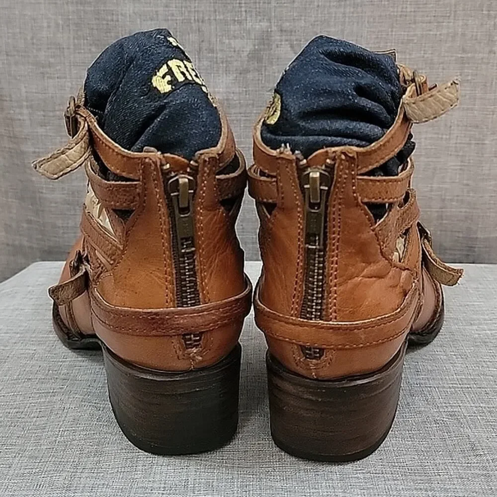Freebird By Steven 'STAIR' Women's SZ 7 Distressed Brown Leather Strappy Booties